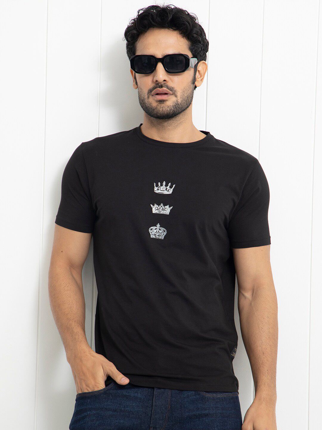 RARE RABBIT Men Pilar Graphic Printed Cotton Slim Fit T-Shirt