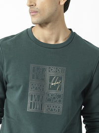 RARE RABBIT Men Kofu Graphic Print Logo Round Neck Sweatshirt