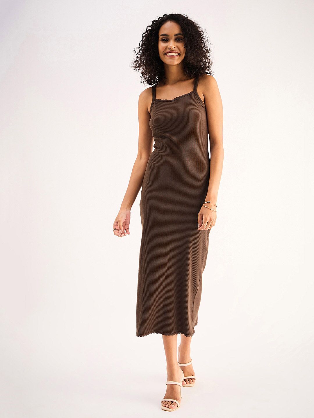 SASSAFRAS BASICS Square Straps Sleeveless Sheath Midi Dress