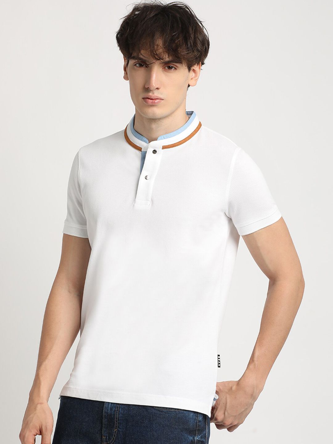 THE BEAR HOUSE Henley Neck Pure Cotton T-shirt