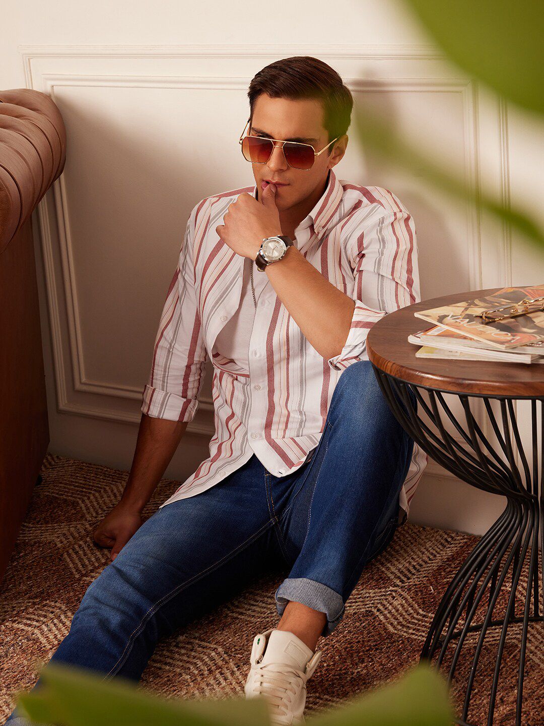 DENNISON Baju Kasual Kolar Berkolar Berjalur Pintar