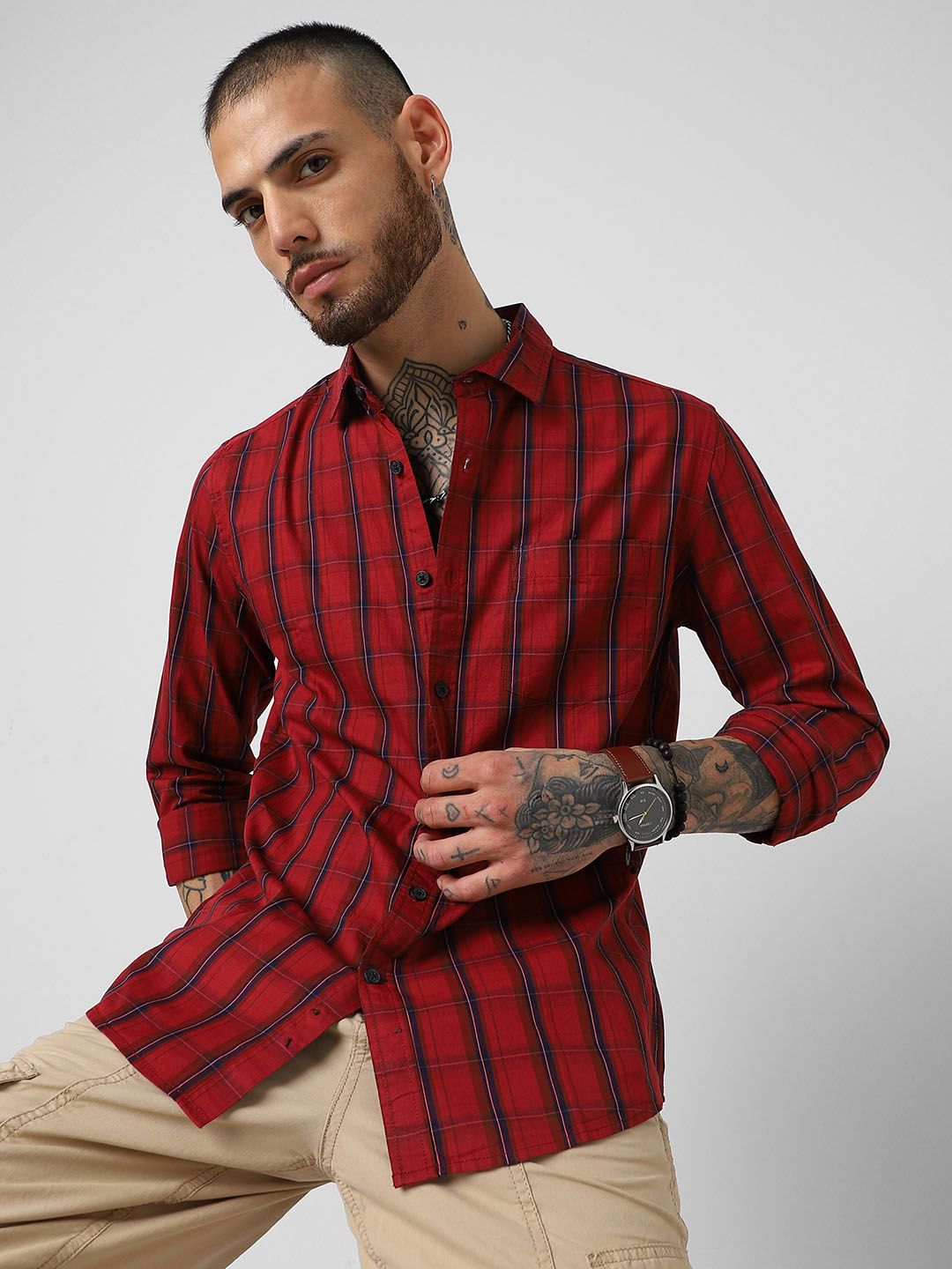 VASTRADO Men Checked Pure Cotton Shirt