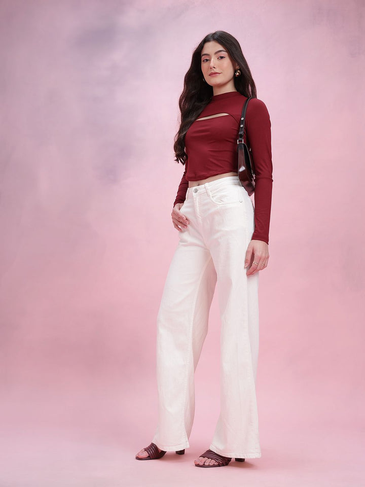 DressBerry Women Wide Leg Mid-Rise Stretchable Jeans