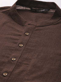 See Designs Men Brown Solid Thread Work Kurta