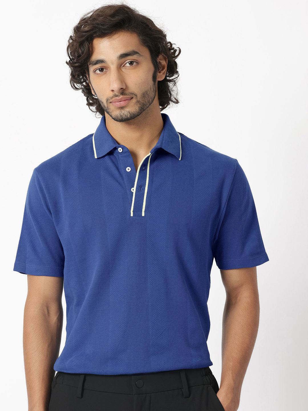 RARE RABBIT Men Cardona Polo Collar Pure Cotton Slim Fit T-Shirt