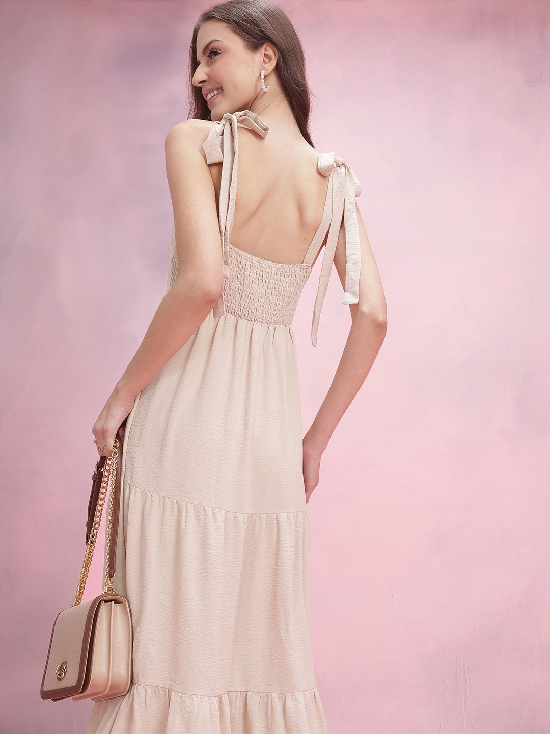 DressBerry Crinkle Effect Smocked Tiered Dress