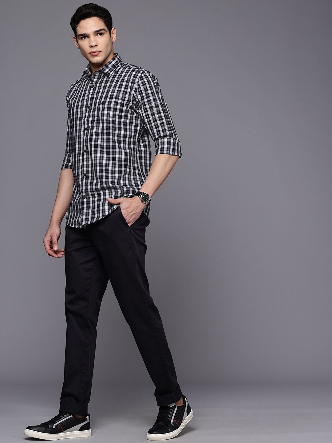 Raymond Pure Cotton Slim Fit Checked Casual Shirt