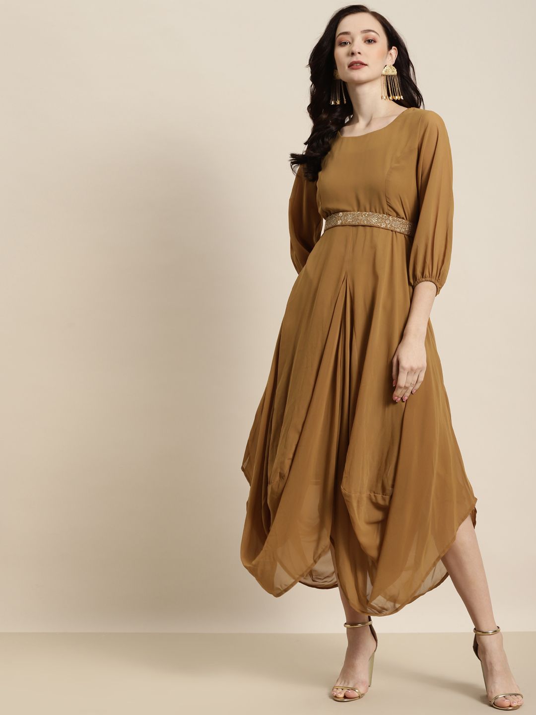 Shae by SASSAFRAS Mustard Yellow Embroidered Belt Dhoti Dress