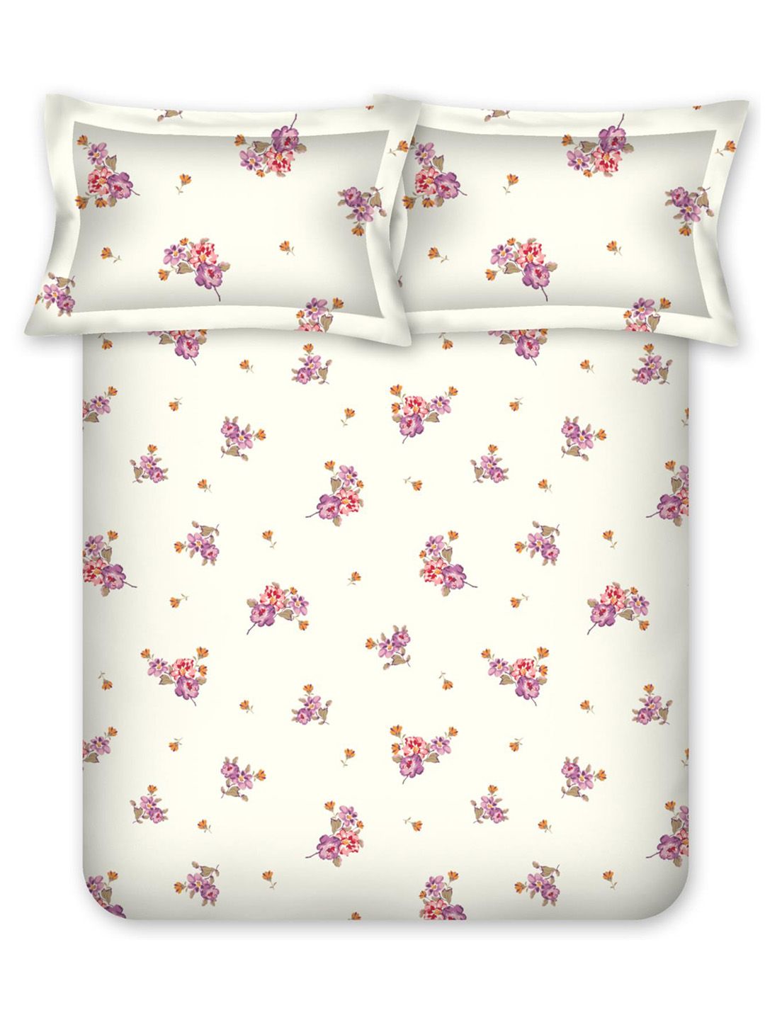 BOMBAY DYEING Red & White Floral 164 TC Pure Cotton Queen Bedsheet With 2 Pillow Covers