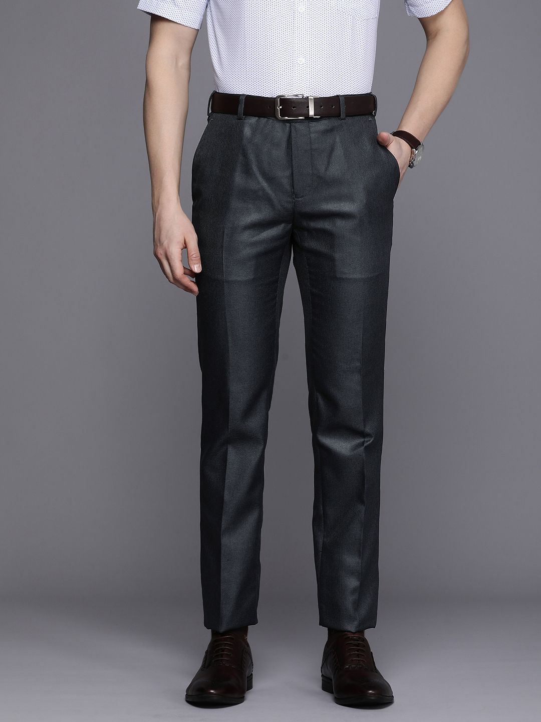 Raymond Men Self Design Textured Slim Fit Formal Trousers