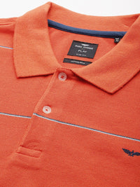Park Avenue Men Striped Polo Collar Slim Fit T-shirt