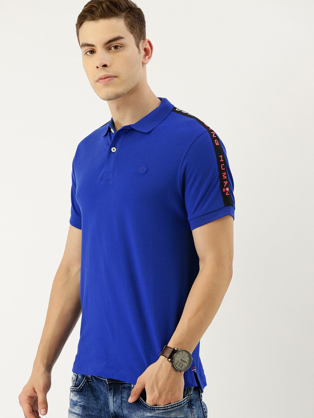 Being Human Men Blue Solid Polo Collar T-shirt