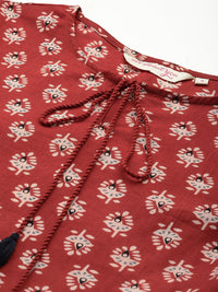 all about you Ethnic Printed Tie-Up Neck Pure Cotton Top