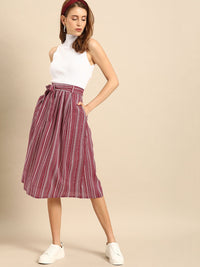DressBerry Maroon & White Printed Flared Skirt