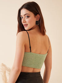 Berrylush Green Floral Embroidered Crop Corset Top