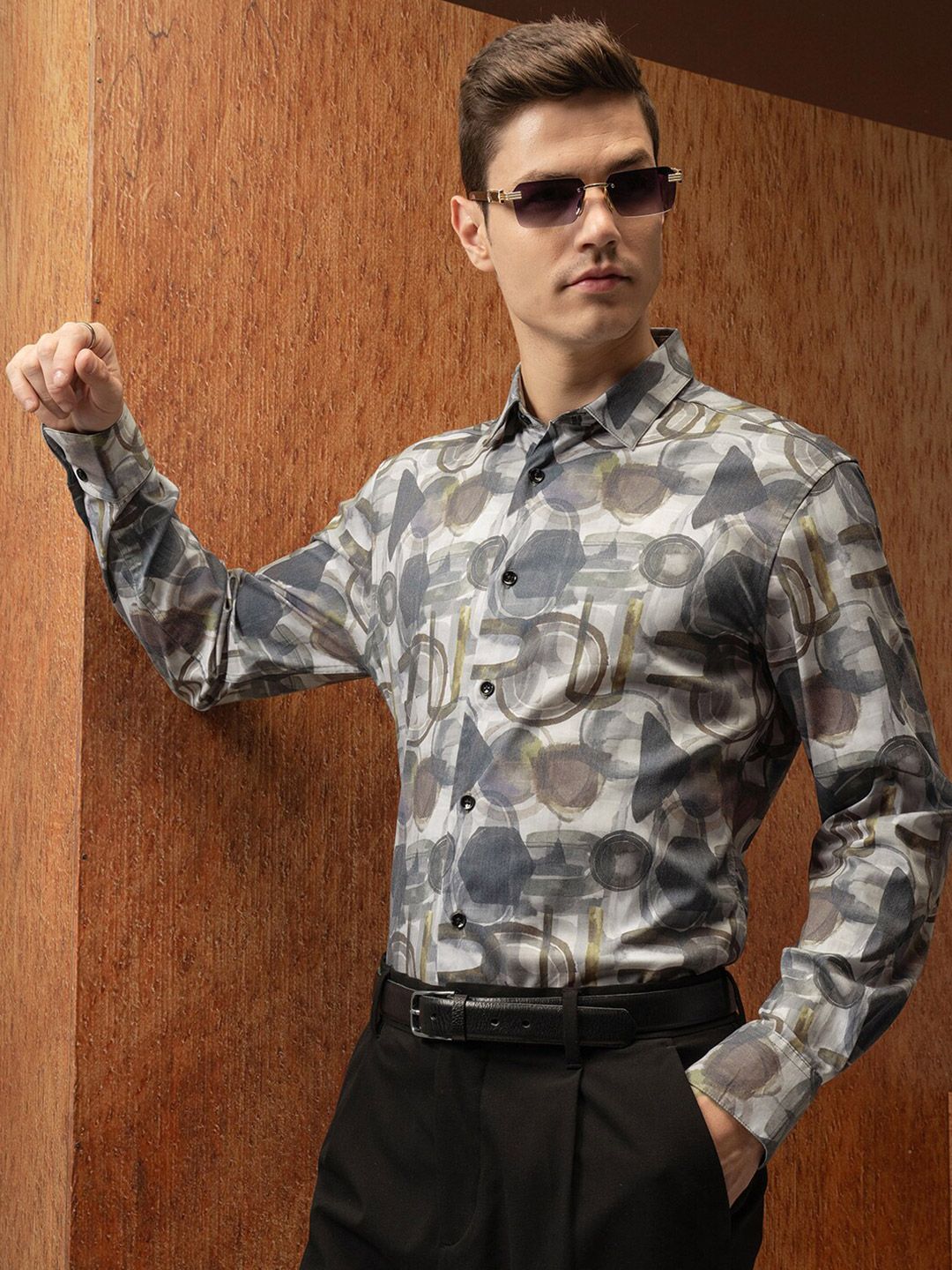 LOCOMOTIVE Satin Abstract Printed Party Shirt