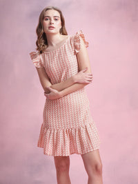 DressBerry Chevron Striped Flutter Sleeve Crochet A-Line Dress