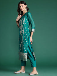 Indo Era Ethnic Motifs Woven Design Zari Kurta With Trousers & Dupatta