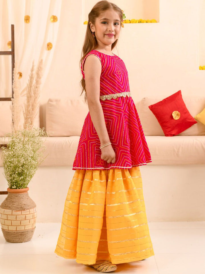 pspeaches Girls Printed Pure Cotton Kurta with Sharara