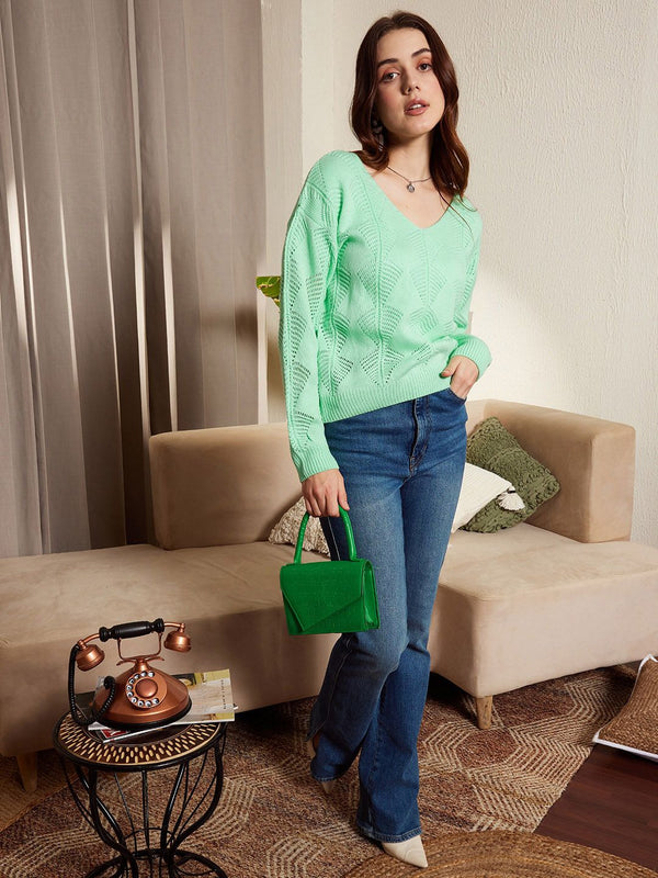 Berrylush V-Neck Cable Knit Pullover