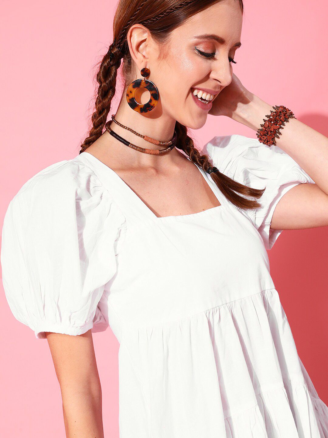 STREET 9 Puff Sleeves Pure Cotton Empire Dress