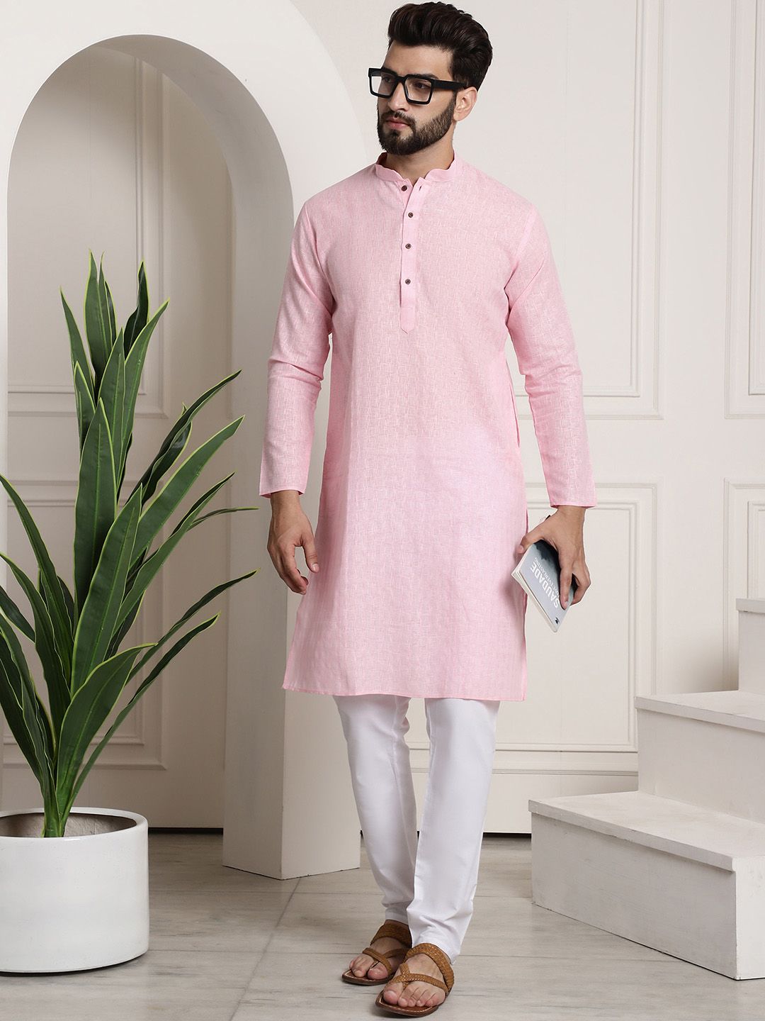 SOJANYA Checked Mandarin Collar Long Sleeves Straight Kurta