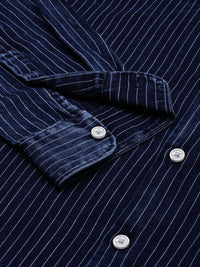 THE BEAR HOUSE Men Navy Blue Pure Cotton Striped Slim Fit Casual Shirt
