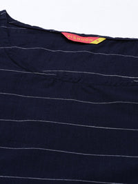 Vishudh Women Navy Blue Striped Kurta with Palazzo
