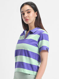 Bewakoof Striped Polo Collar Pure Cotton Oversized T-shirt