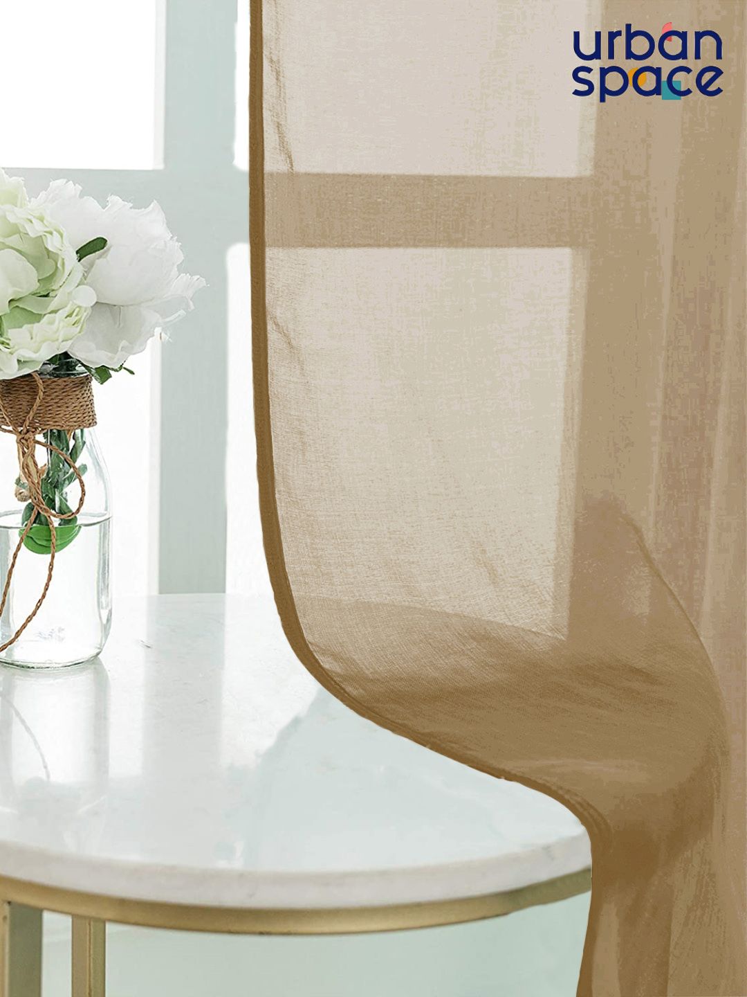 URBAN SPACE Set Of 2 Taupe Solid Sheer Door Curtains