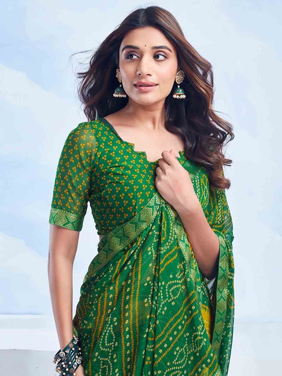 KALINI Bandhani Zari Pure Chiffon Bandhani Saree