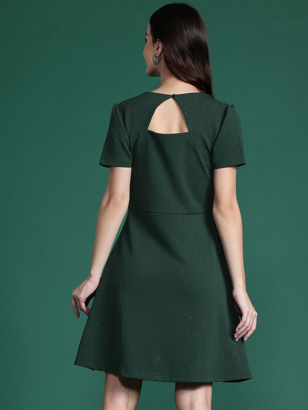 DressBerry Textured Bow-Detail A-Line Dress