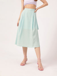 DressBerry Women Feminine Flair Seersucker Side Slit A-Line Midi Skirt