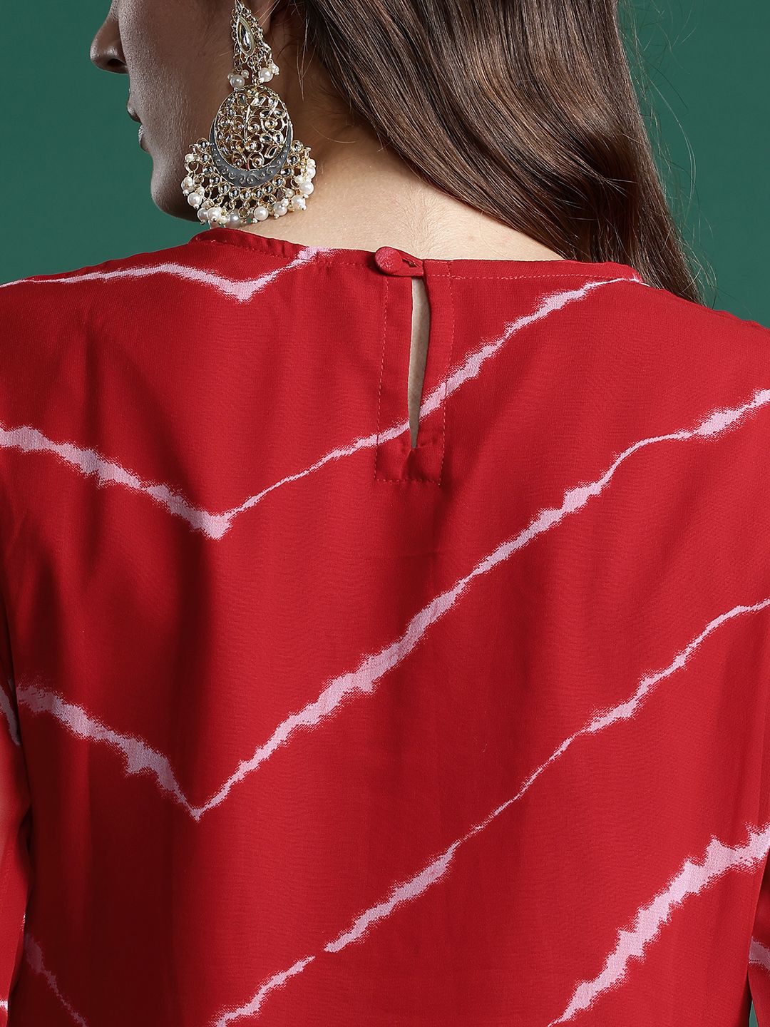 Indo Era Leheriya Print Zari & Cermin Bersulam Kurta Georgette Lurus