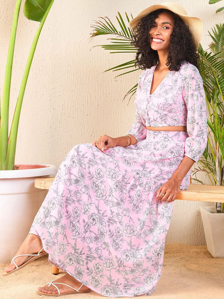 SASSAFRAS Printed Crop Top & Skirt