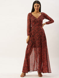 Berrylush Women Black & Red  Printed Maxi Dress