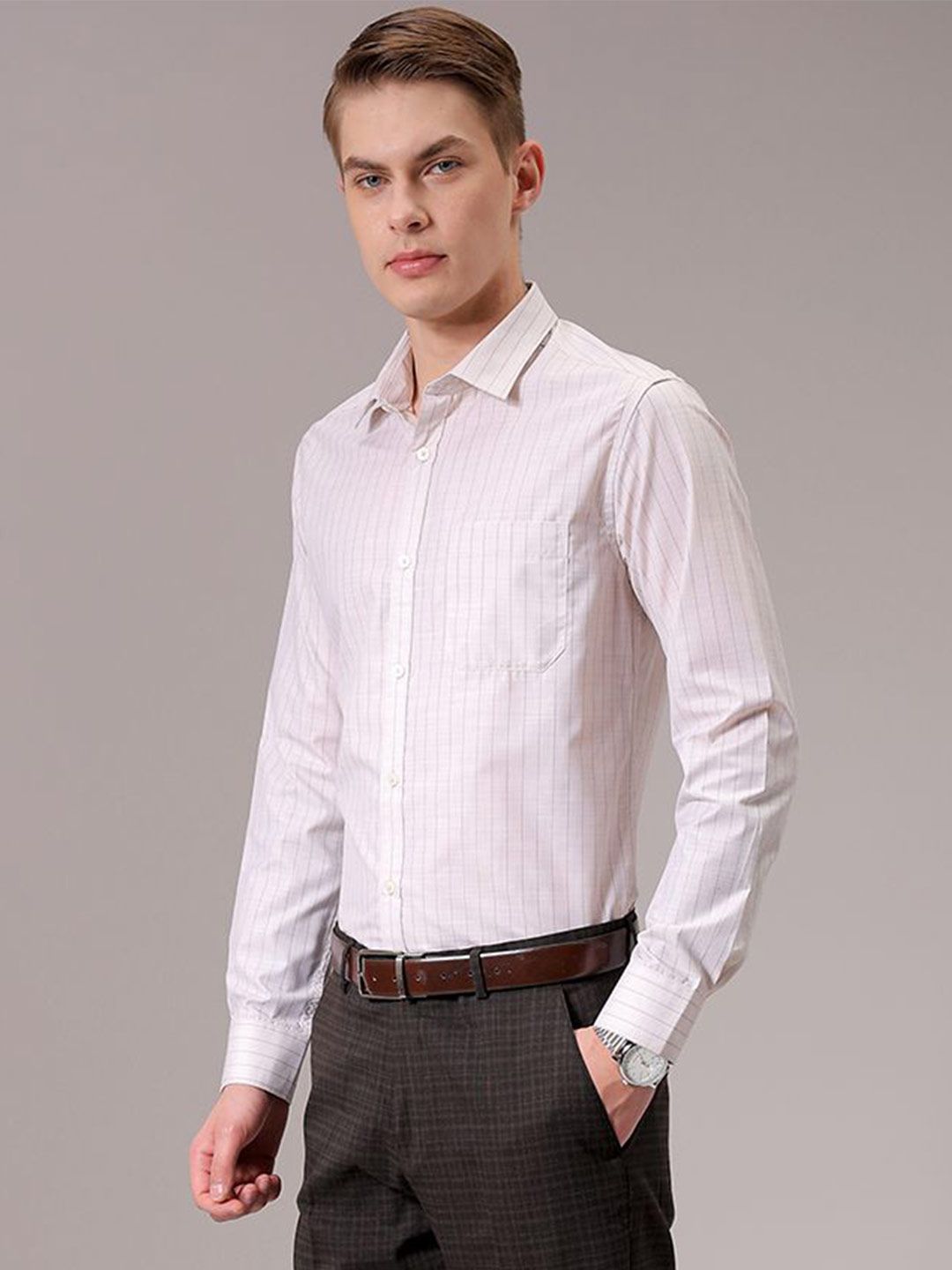 The Indian Garage Co. Luxe Men Spread Collar Multi Striped Slim Fit