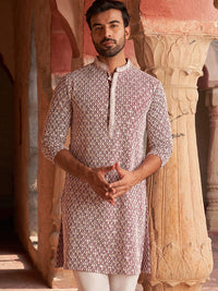 Jompers Geometric Embroidered Chikankari Mandarin Collar Pure Cotton Straight Kurta