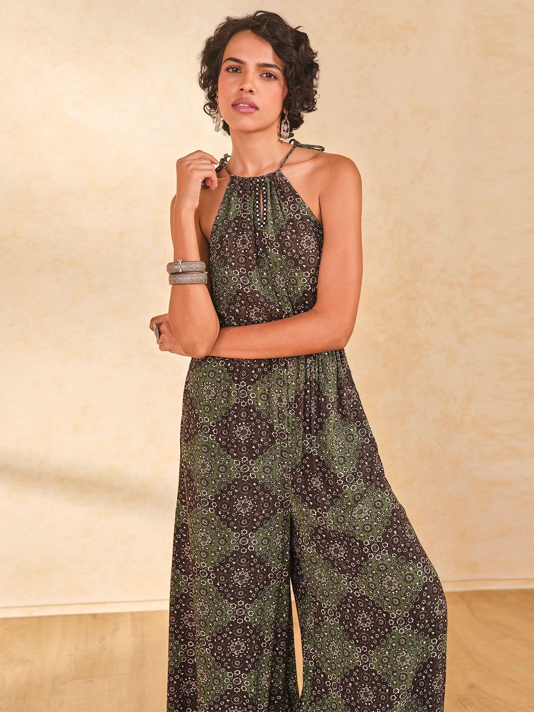 Global Desi Women Halter Neck Printed Basic Jumpsuit