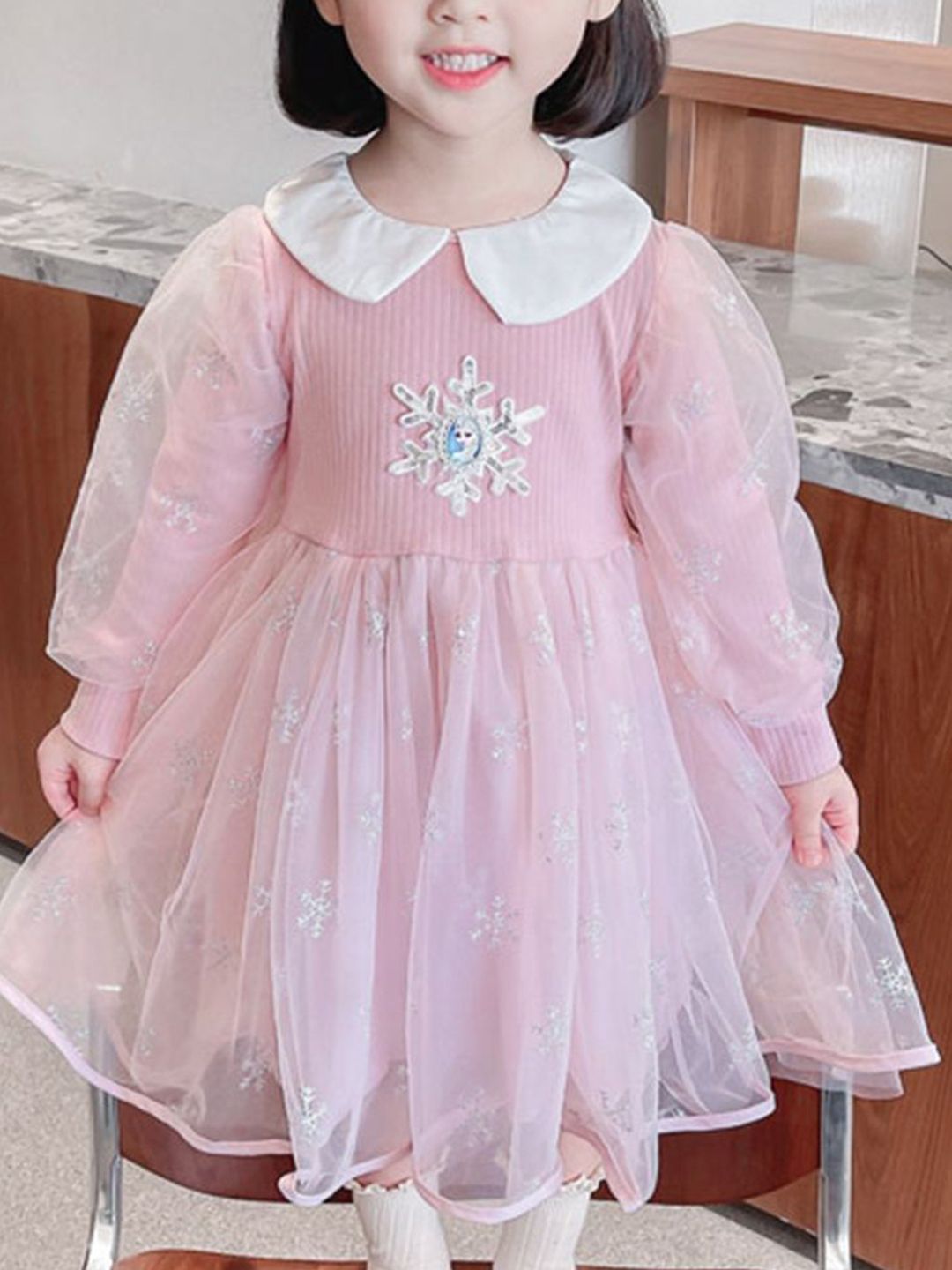 YK Girls Peter Pan Collar Fit & Flare Dress