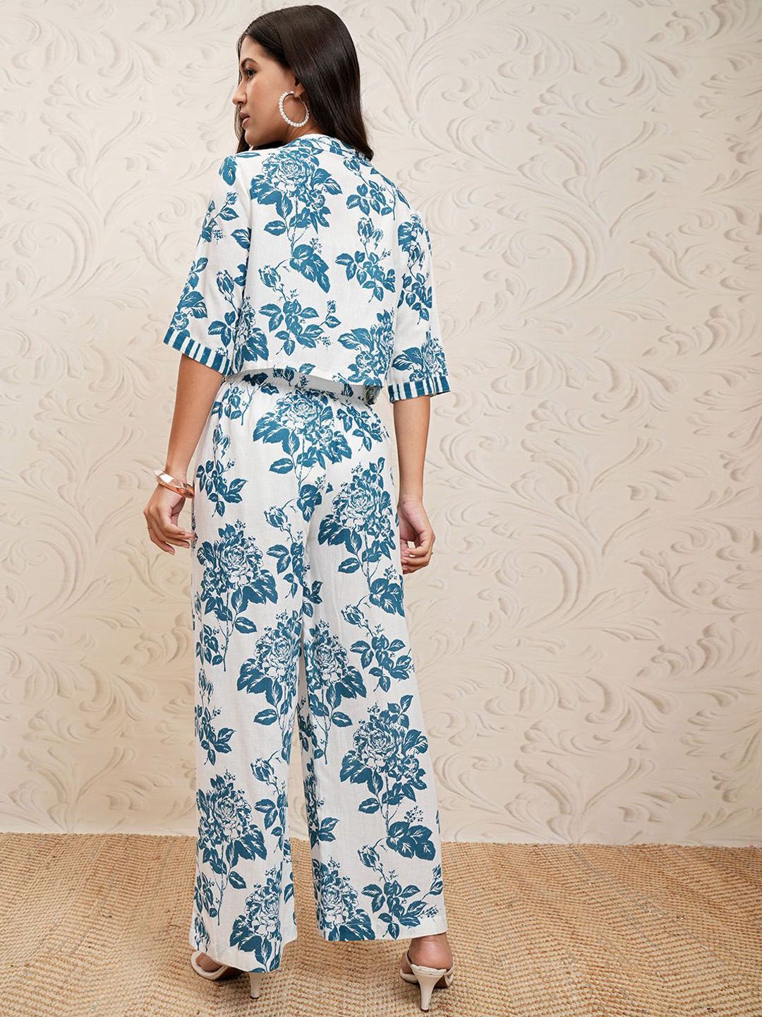 Vishudh Floral Printed Top & Trouser With Jacket