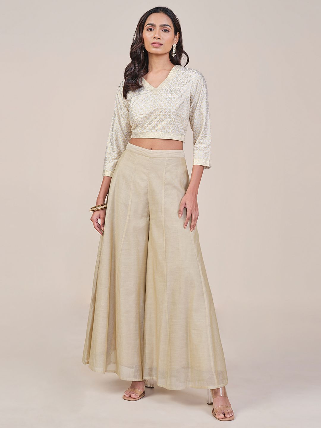 Global Desi Floral Print Wrap Crop Top