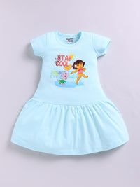 Happy Faces Girls Dora Printed Pure Cotton Fit & Flare Dress