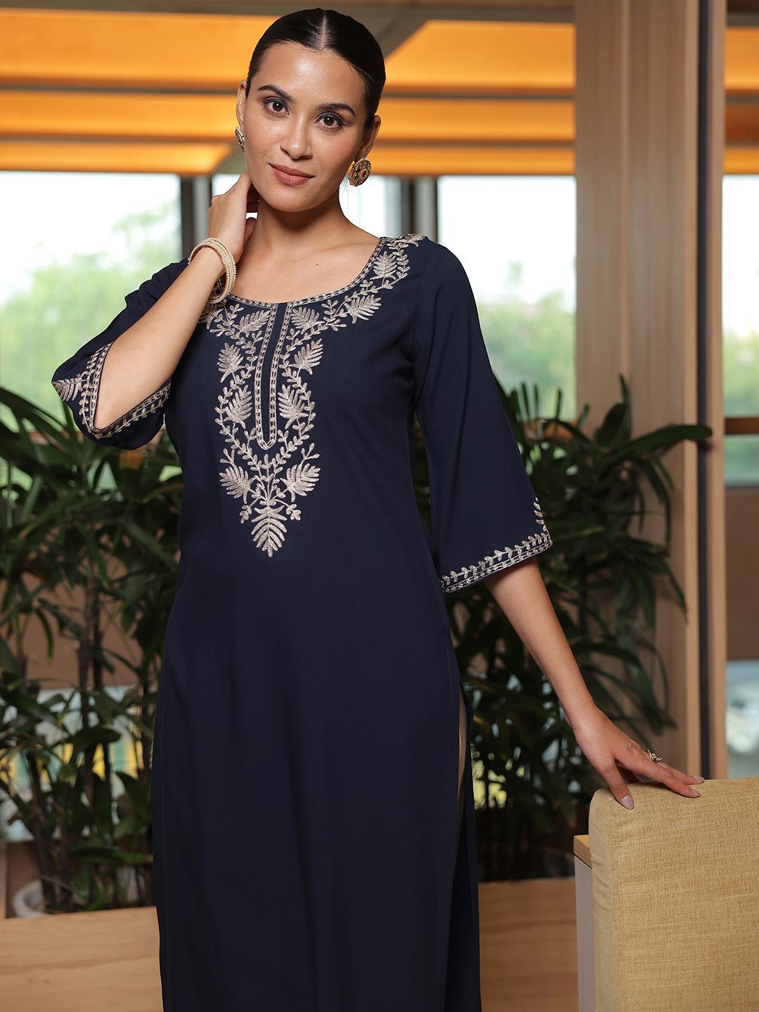 Libas Floral Yoke Design Straight Kurta