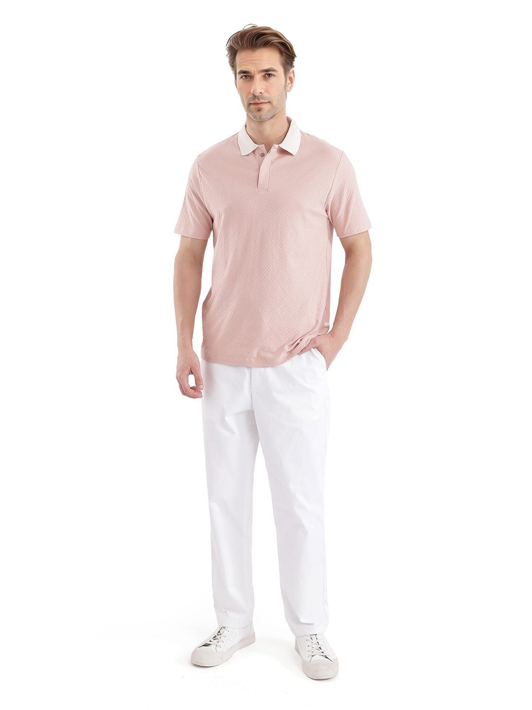 RARE RABBIT Men Solid Polo Collar Cotton T-shirt