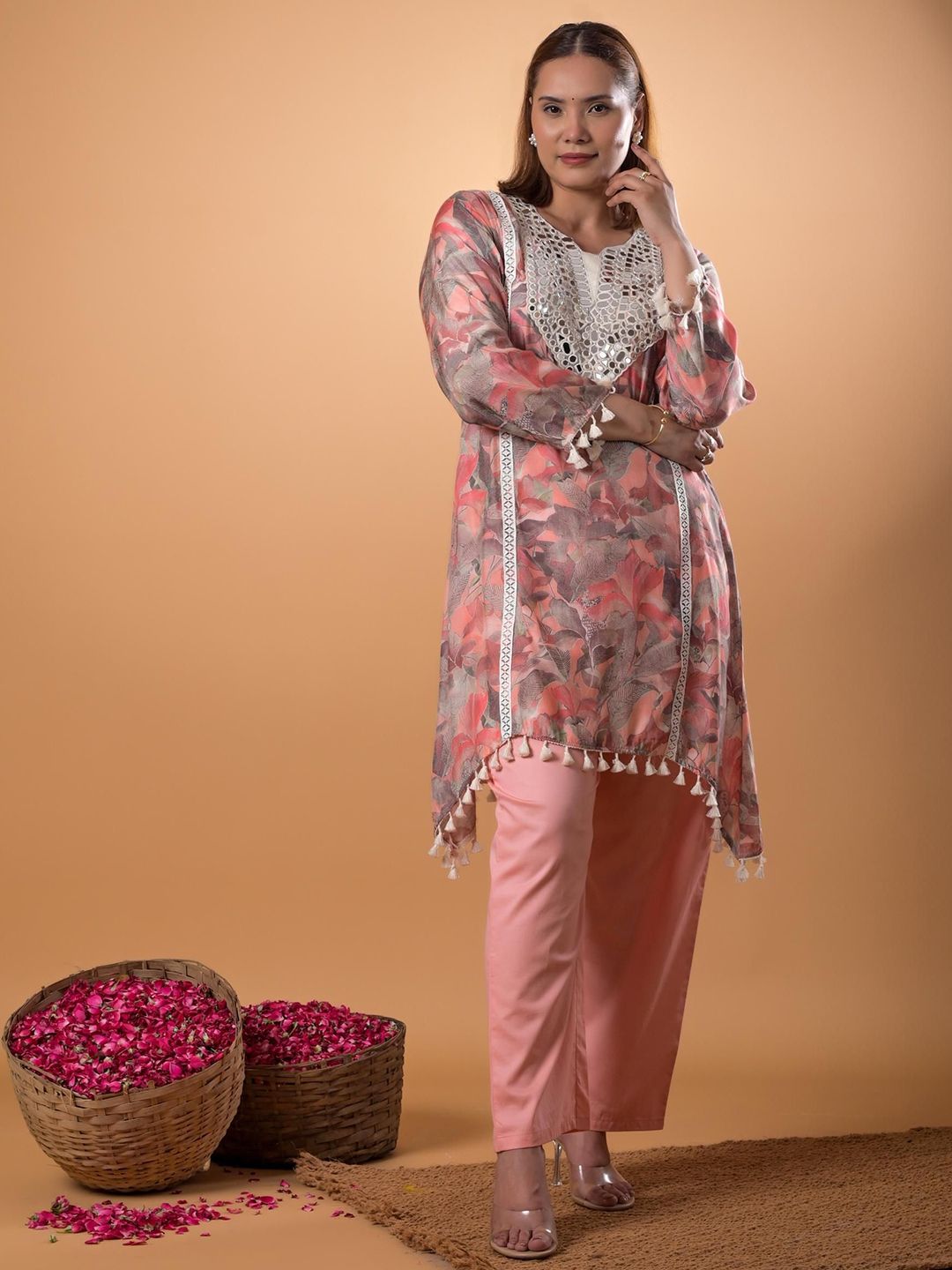 Mamicha Printed Pure Cotton V-Neck Tunic With Palazzo Co-Ords