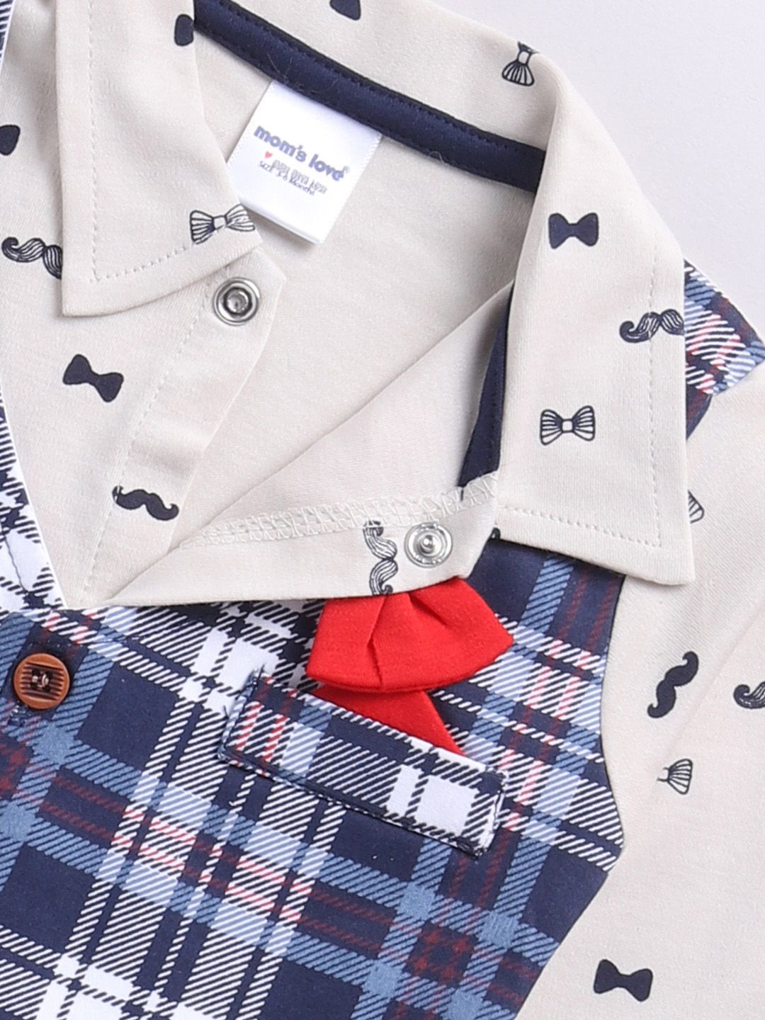 Moms Love Infant Boys Checked Pure Cotton Party Shirt & Trousers with Attached Waistcoat