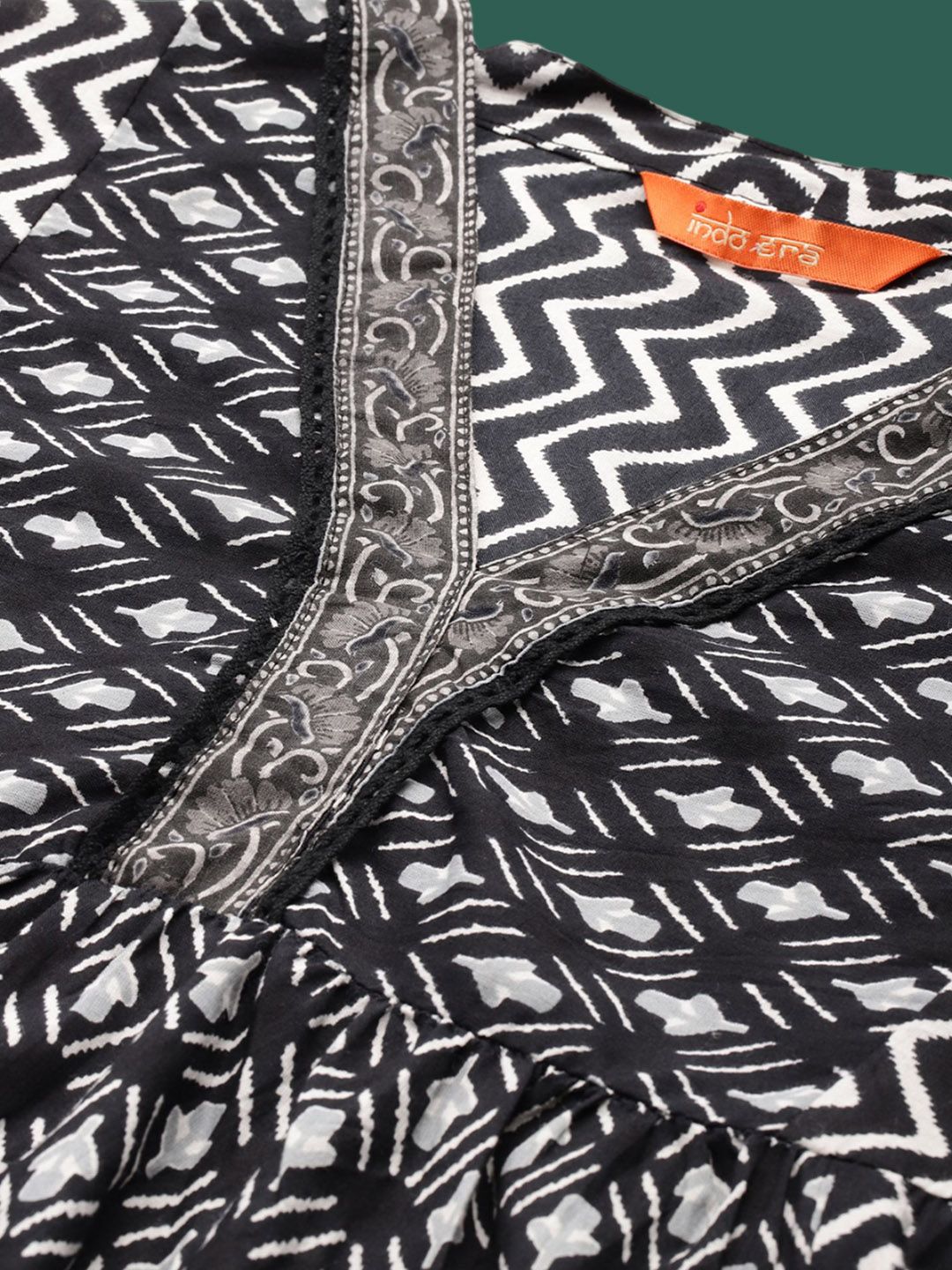 Indo Era Ethnic Motifs Printed A-Line Pure Cotton Kurta with Trousers