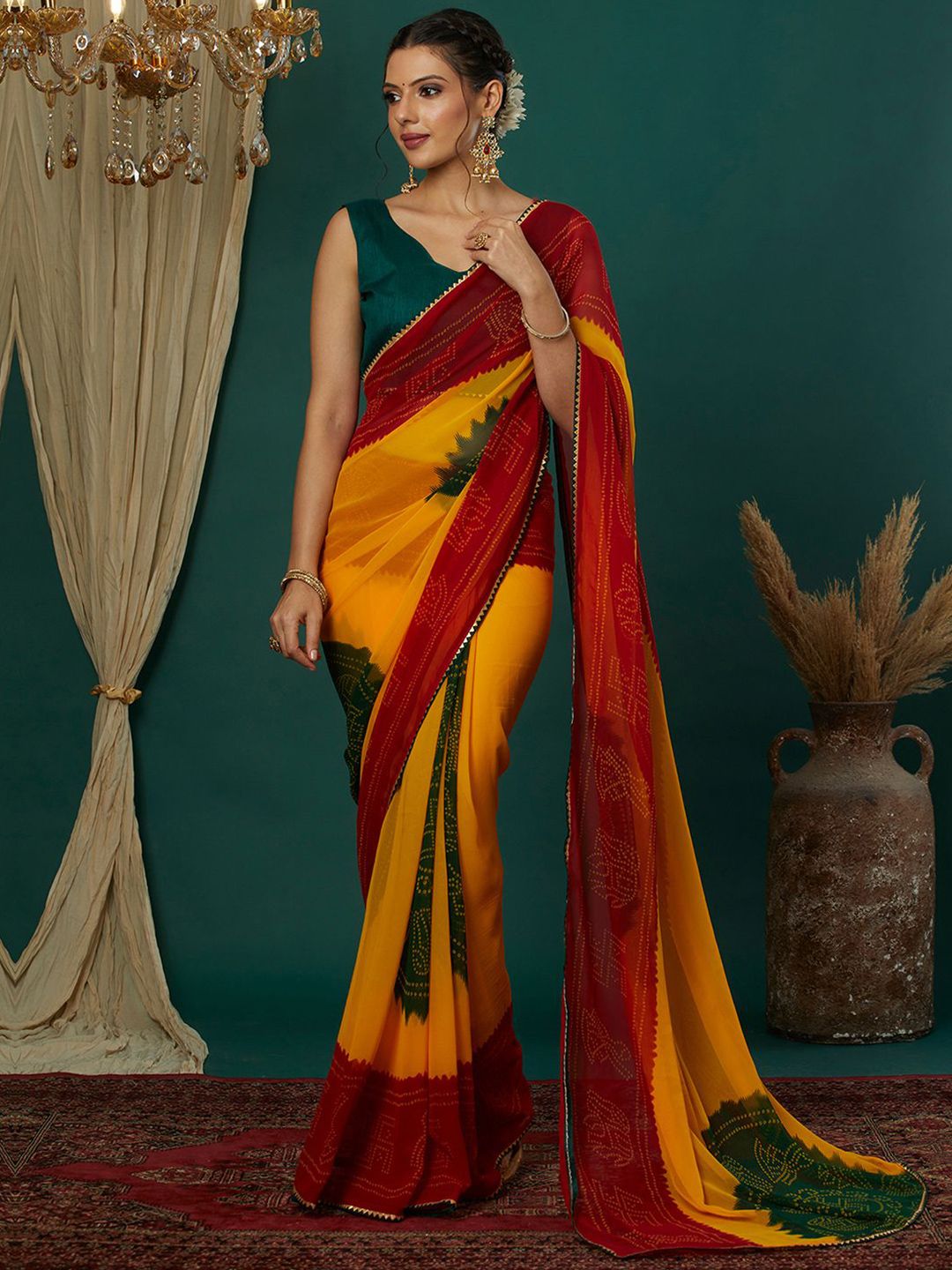 KALINI Bandhani Pure Georgette Bandhani Saree
