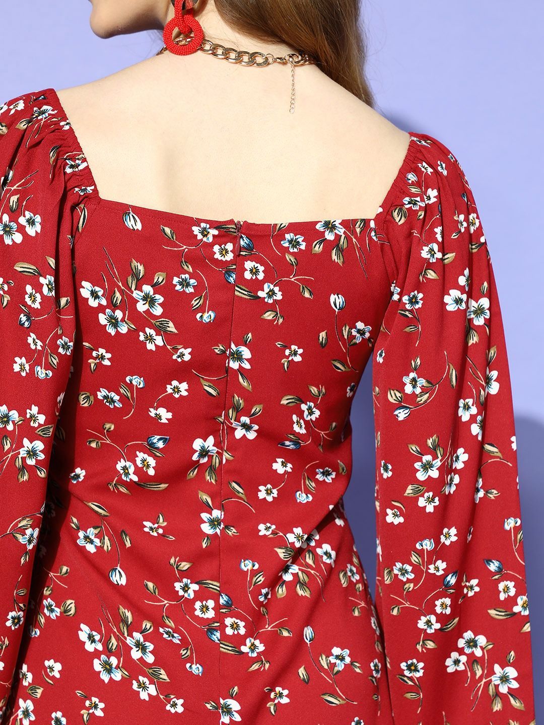 Berrylush Floral Print Puff Sleeve A-Line Mini Dress